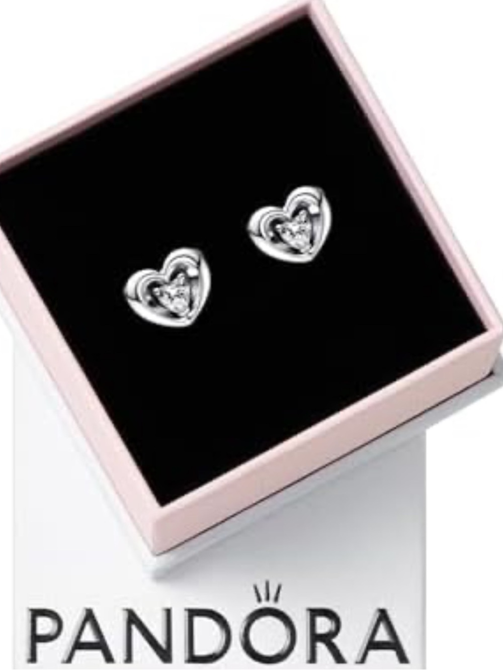 Pandora Original Sterling Silver Heart Stud Earrings with Heart-Cut Crystal